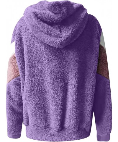 Women's Casual Fashion Loose Solid Color Hat Plus Fleece Collar Pocket Jacket 6-purple $11.57 Jackets
