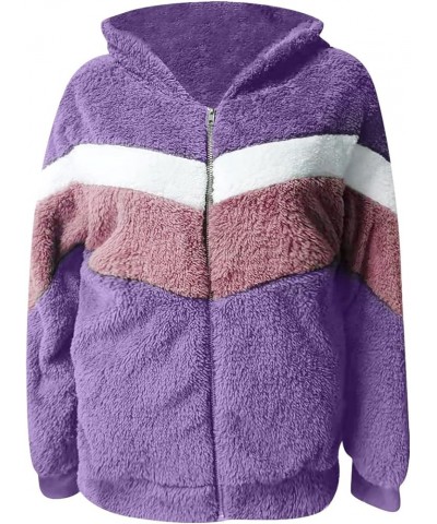 Women's Casual Fashion Loose Solid Color Hat Plus Fleece Collar Pocket Jacket 6-purple $11.57 Jackets