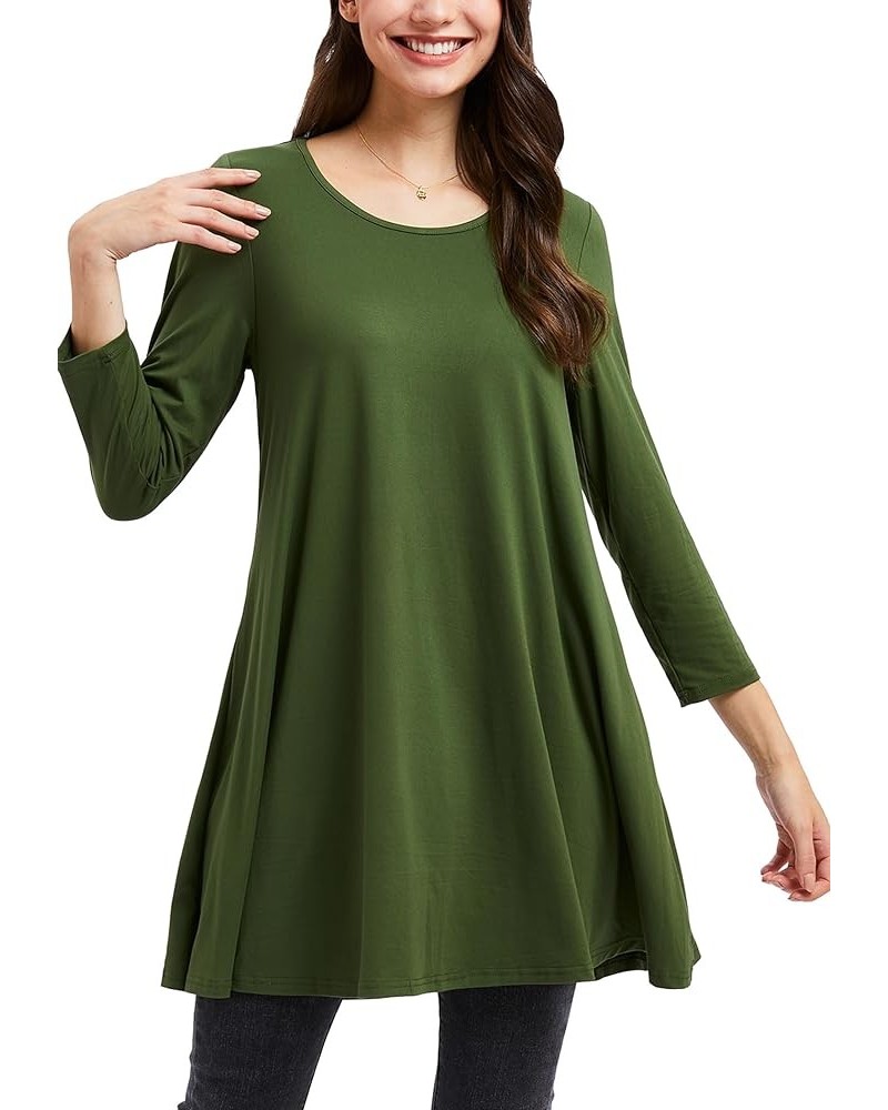 Women's Tops 3/4 Sleeve Dressy Casual Plus Size Tunic Tops to Wear with Leggings Swing Flare T-Shirt Loose Fit Blouses D-army...