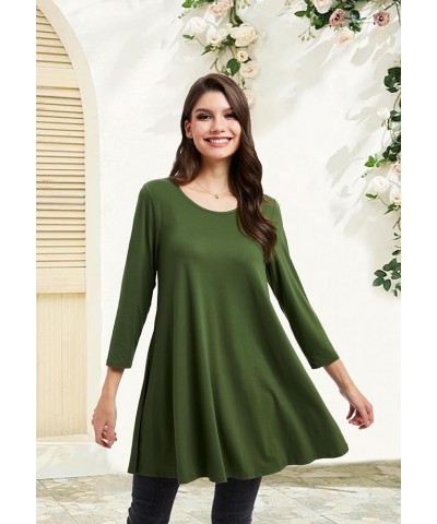 Women's Tops 3/4 Sleeve Dressy Casual Plus Size Tunic Tops to Wear with Leggings Swing Flare T-Shirt Loose Fit Blouses D-army...