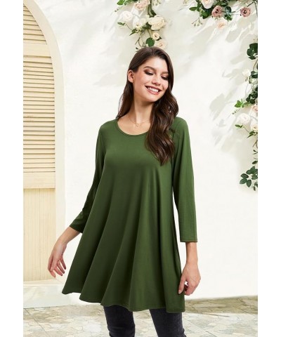 Women's Tops 3/4 Sleeve Dressy Casual Plus Size Tunic Tops to Wear with Leggings Swing Flare T-Shirt Loose Fit Blouses D-army...