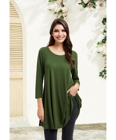 Women's Tops 3/4 Sleeve Dressy Casual Plus Size Tunic Tops to Wear with Leggings Swing Flare T-Shirt Loose Fit Blouses D-army...