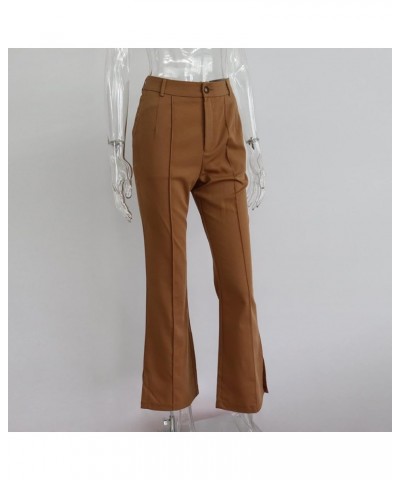 Dress Pants Women Business Casual Loose Casual Trousers for Women Straight Wide Leg Pull On Suit Pants with Pockets Brown $10...
