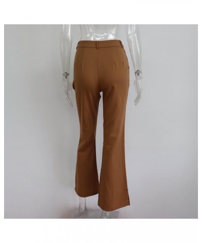 Dress Pants Women Business Casual Loose Casual Trousers for Women Straight Wide Leg Pull On Suit Pants with Pockets Brown $10...
