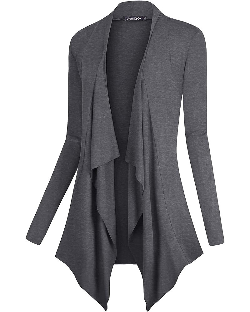 Women's Drape Front Open Cardigan Long Sleeve Irregular Hem Grey $14.81 Sweaters