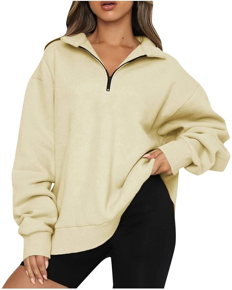 Long Sleeve Shirts for Women Quarter Zip Pullover Oversized Sweatshirs Y2k Tops Casual Loose Fashion Plus Size Tops A Khaki $...