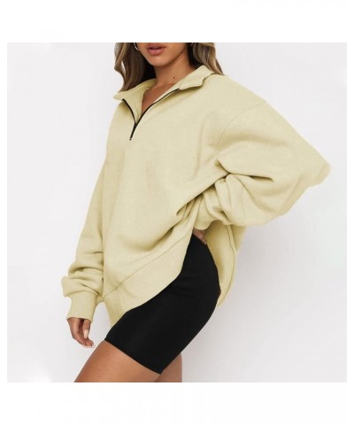 Long Sleeve Shirts for Women Quarter Zip Pullover Oversized Sweatshirs Y2k Tops Casual Loose Fashion Plus Size Tops A Khaki $...