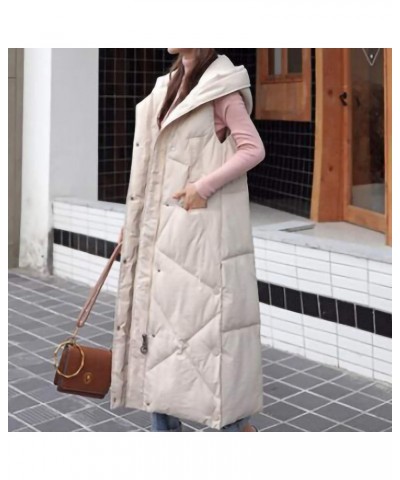 Vests for Women, Winter Long Puffer Vest Quilted Zipper Button Down Jacket Sleeveless Hooded Padded Coat Warm Gilet Beige $15...