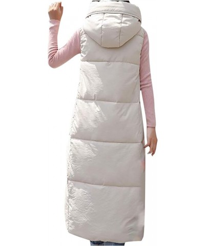 Vests for Women, Winter Long Puffer Vest Quilted Zipper Button Down Jacket Sleeveless Hooded Padded Coat Warm Gilet Beige $15...