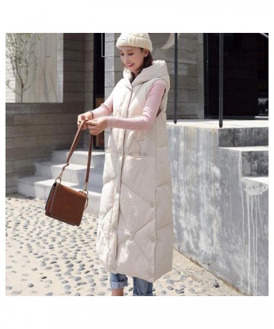 Vests for Women, Winter Long Puffer Vest Quilted Zipper Button Down Jacket Sleeveless Hooded Padded Coat Warm Gilet Beige $15...