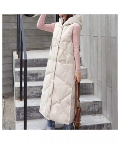 Vests for Women, Winter Long Puffer Vest Quilted Zipper Button Down Jacket Sleeveless Hooded Padded Coat Warm Gilet Beige $15...