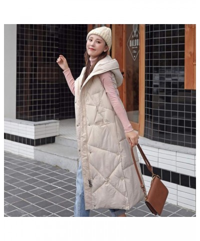 Vests for Women, Winter Long Puffer Vest Quilted Zipper Button Down Jacket Sleeveless Hooded Padded Coat Warm Gilet Beige $15...