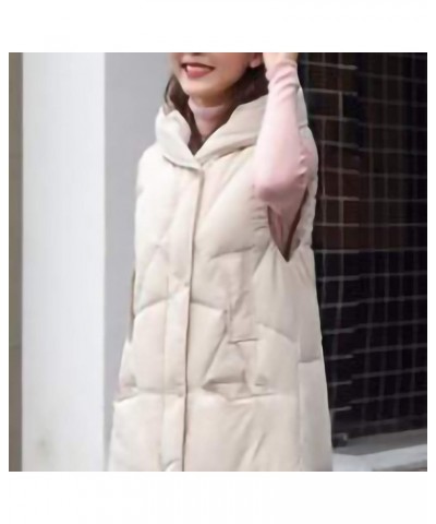 Vests for Women, Winter Long Puffer Vest Quilted Zipper Button Down Jacket Sleeveless Hooded Padded Coat Warm Gilet Beige $15...