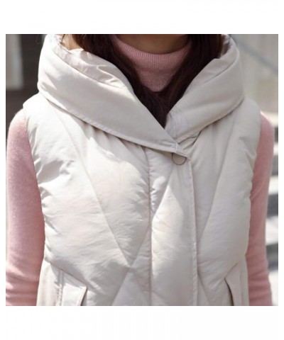 Vests for Women, Winter Long Puffer Vest Quilted Zipper Button Down Jacket Sleeveless Hooded Padded Coat Warm Gilet Beige $15...