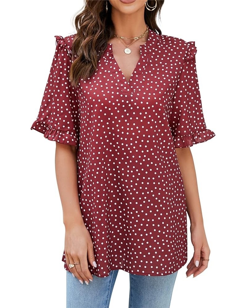 St. Jubileens Women's Plus Size Tunic Tops V Neck Ruffle Trim Short Sleeve Loose Casual Blouse Tops Red $12.25 Tops