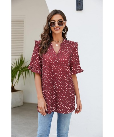 St. Jubileens Women's Plus Size Tunic Tops V Neck Ruffle Trim Short Sleeve Loose Casual Blouse Tops Red $12.25 Tops