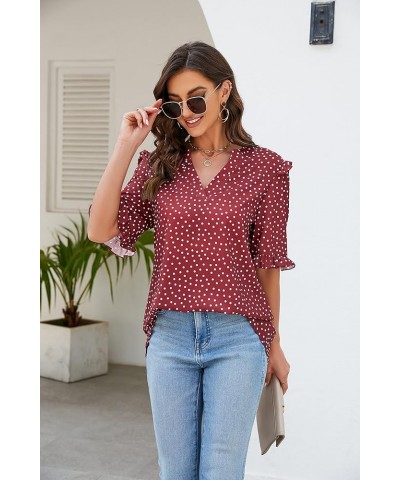 St. Jubileens Women's Plus Size Tunic Tops V Neck Ruffle Trim Short Sleeve Loose Casual Blouse Tops Red $12.25 Tops