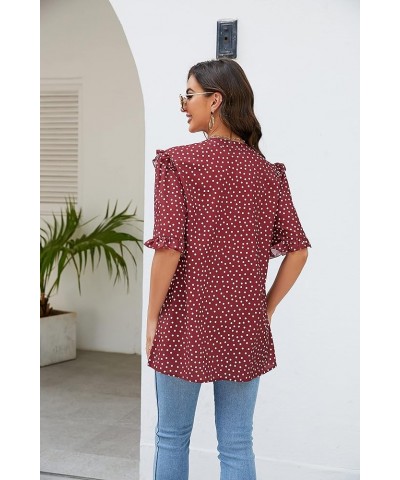 St. Jubileens Women's Plus Size Tunic Tops V Neck Ruffle Trim Short Sleeve Loose Casual Blouse Tops Red $12.25 Tops