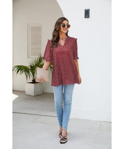St. Jubileens Women's Plus Size Tunic Tops V Neck Ruffle Trim Short Sleeve Loose Casual Blouse Tops Red $12.25 Tops
