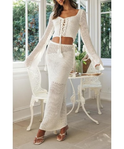 Women 2 Piece Summer Outfits Flower Cutout Backless Halter Tops and Bodycon Skirt for Streetwear Aesthetic Clothes Cross Tie-...