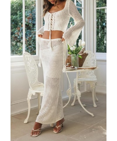 Women 2 Piece Summer Outfits Flower Cutout Backless Halter Tops and Bodycon Skirt for Streetwear Aesthetic Clothes Cross Tie-...