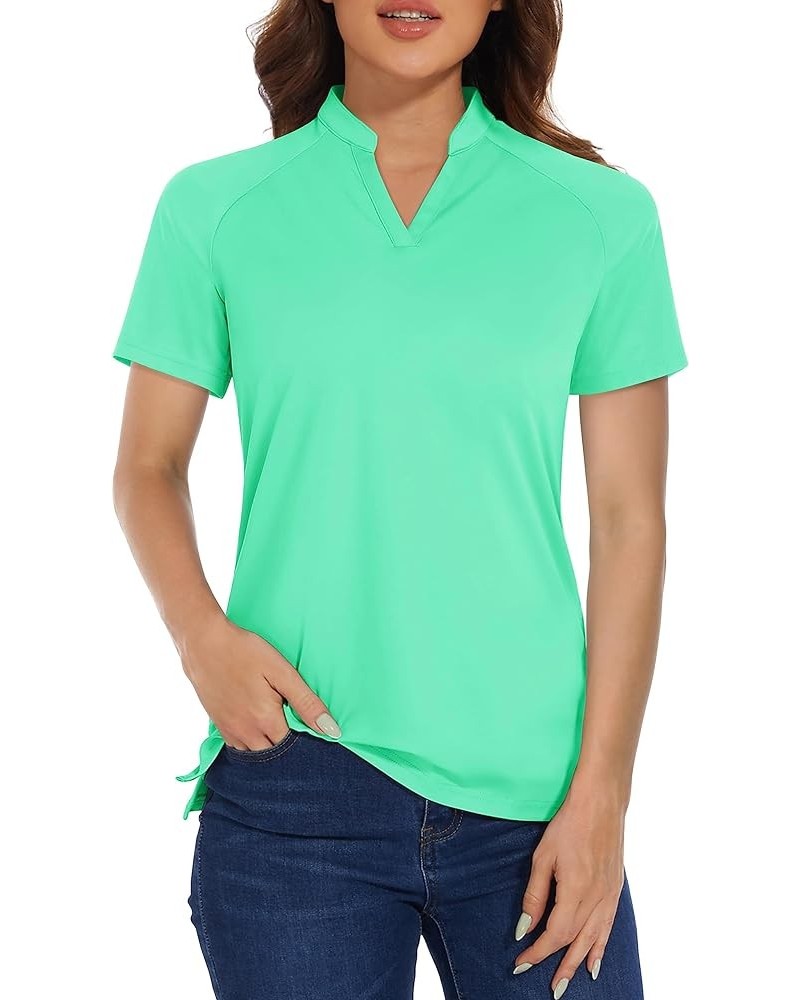 Women's Golf Polo Shirts V-Neck UPF 50+ Casual T-Shirts Quick Dry Short Sleeve Collarless Shirts Mint Green $16.49 Shirts