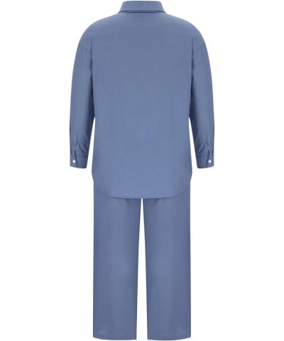 Womens 2 Piece Cotton Linen Beach Outfits Plus Size Button Down Blouses and Long Pants Suits Dressy Business Work Set Hot Sal...