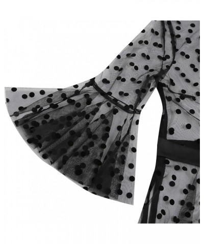 Women's Bell Sleeves Bowtie Full Mesh Two Piece Vintage Cocktail Dress Dots Black $16.79 Dresses