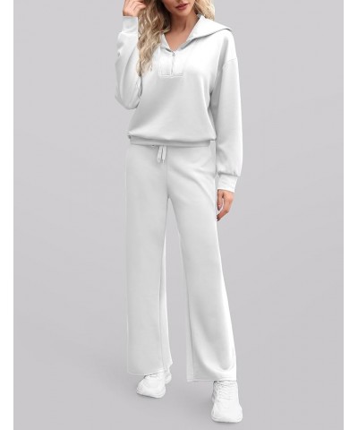 Lounge Sets For Women Oversized Half Zip Sweatshirt Wide Leg Sweatpants Set Sweatsuits Two Piece Outfits Tracksuit White $23....