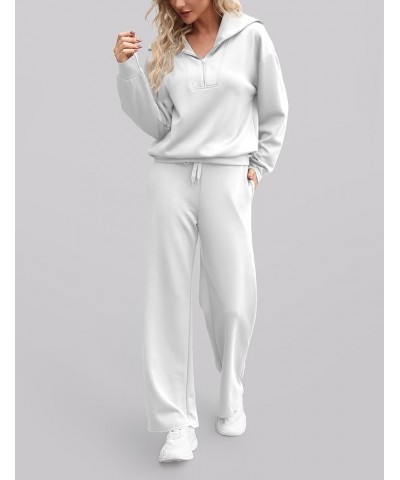 Lounge Sets For Women Oversized Half Zip Sweatshirt Wide Leg Sweatpants Set Sweatsuits Two Piece Outfits Tracksuit White $23....