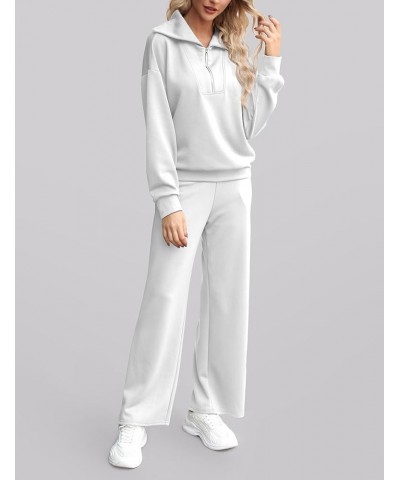 Lounge Sets For Women Oversized Half Zip Sweatshirt Wide Leg Sweatpants Set Sweatsuits Two Piece Outfits Tracksuit White $23....