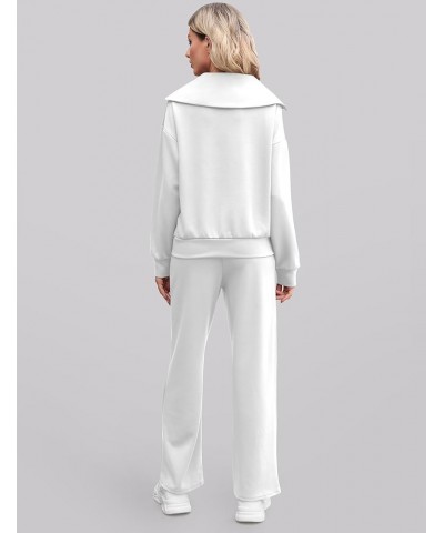 Lounge Sets For Women Oversized Half Zip Sweatshirt Wide Leg Sweatpants Set Sweatsuits Two Piece Outfits Tracksuit White $23....