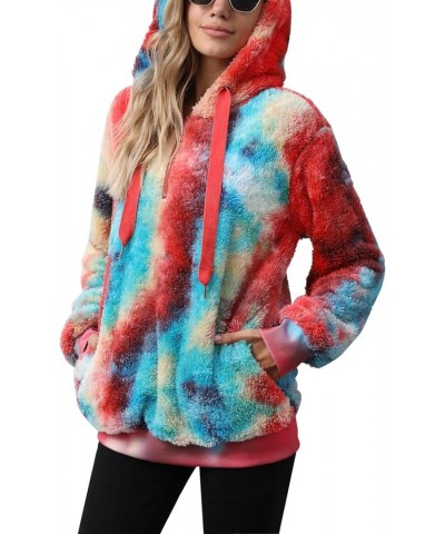 Womens Sherpa Pullover Oversized Fuzzy Hoodie Double Fleece Sweatshirts Fluffy Buffalo Plaid Outerwear A-red Blue $19.37 Hood...