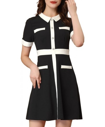 Women's Vintage Work Dress Contrast Color Fit and Flare Dresses Black $20.07 Dresses