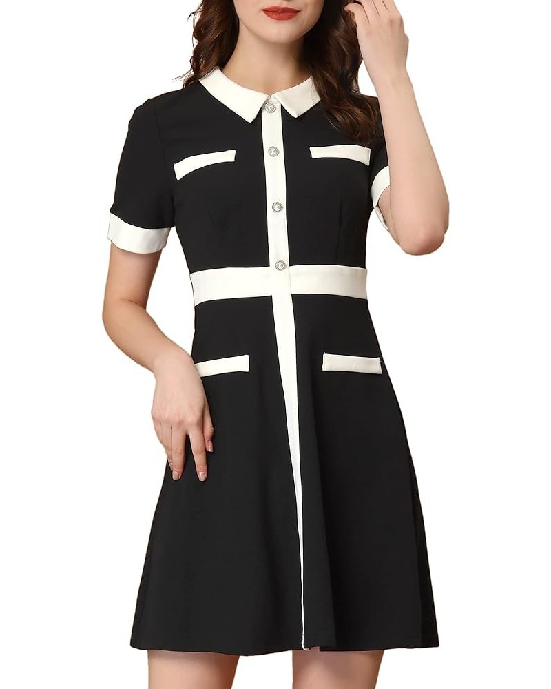 Women's Vintage Work Dress Contrast Color Fit and Flare Dresses Black $20.07 Dresses