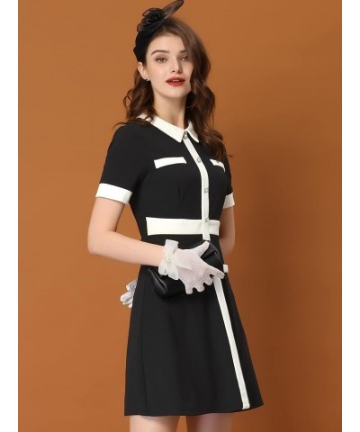 Women's Vintage Work Dress Contrast Color Fit and Flare Dresses Black $20.07 Dresses