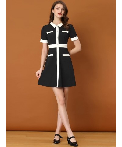 Women's Vintage Work Dress Contrast Color Fit and Flare Dresses Black $20.07 Dresses