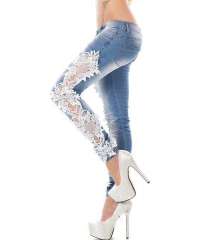 Womens Ripped Jeans, Y2K Style Slim Bell Bottoms Stretchy Black and Blue Baggy Floral Lace Print 07-white $13.24 Jeans