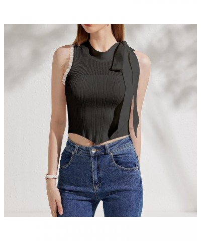 Women’s Sexy Lace Sleeveless Tank Tops Butterfly Round Neck Crop Knit Tops for Women Black $7.50 Tanks