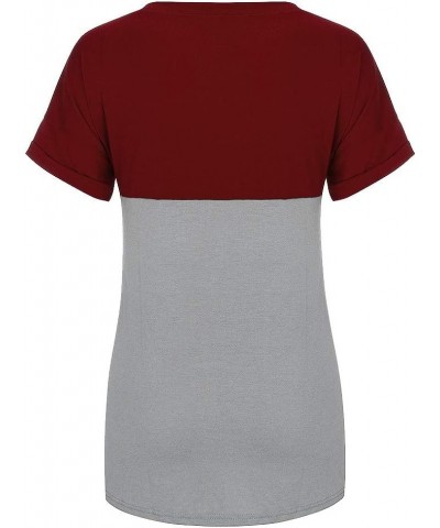 Women's V Neck Short Sleeve T Shirts Summer Basic Casual Loose Fit Rolled Sleeve Tops with Pocket Dred $7.30 T-Shirts
