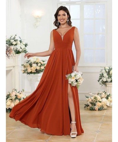 Women's V Neck Bridesmaid Dresses for Women Chiffon Ruched Formal Evening Dress with Silt PU119 Dusty Pink $34.10 Dresses