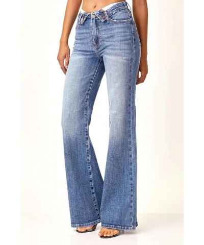 Risen Jeans - Mid Rise Flap Slim Wide Leg Pants - RDP5314 Mediumblue $43.17 Jeans