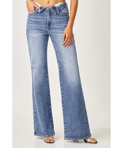Risen Jeans - Mid Rise Flap Slim Wide Leg Pants - RDP5314 Mediumblue $43.17 Jeans