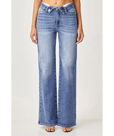 Risen Jeans - Mid Rise Flap Slim Wide Leg Pants - RDP5314 Mediumblue $43.17 Jeans