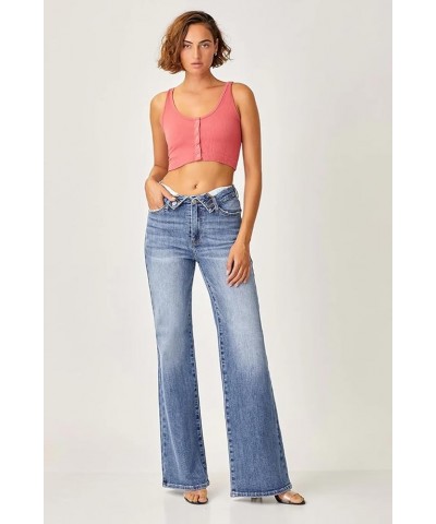 Risen Jeans - Mid Rise Flap Slim Wide Leg Pants - RDP5314 Mediumblue $43.17 Jeans