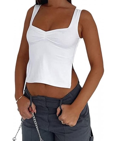 Women's Sexy Camisole Tank Top Sleeveless Spaghetti Strap Cami Crop Tops Y2K Summer Going Out Tops H-white $10.44 Tanks