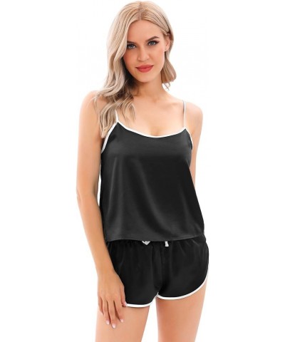Womens Silk Soft Pajamas Soft Summer Sleepwear Loose Comfy Loungewear Casual Sleep Nightwear S-XXL Cami Cami B-black $9.00 Sl...