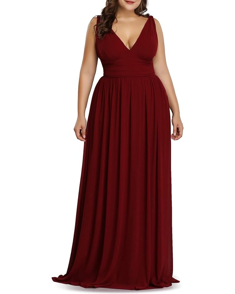 Women's Plus Size V-Neck Pleated Chiffon Maxi Semi-Formal Dress Evening Dresses 09016-PZUSA Burgundy $33.21 Dresses