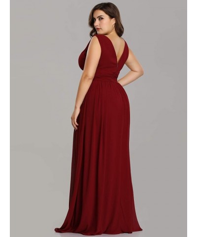 Women's Plus Size V-Neck Pleated Chiffon Maxi Semi-Formal Dress Evening Dresses 09016-PZUSA Burgundy $33.21 Dresses