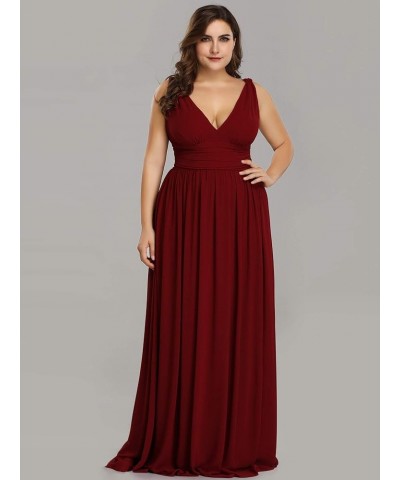 Women's Plus Size V-Neck Pleated Chiffon Maxi Semi-Formal Dress Evening Dresses 09016-PZUSA Burgundy $33.21 Dresses